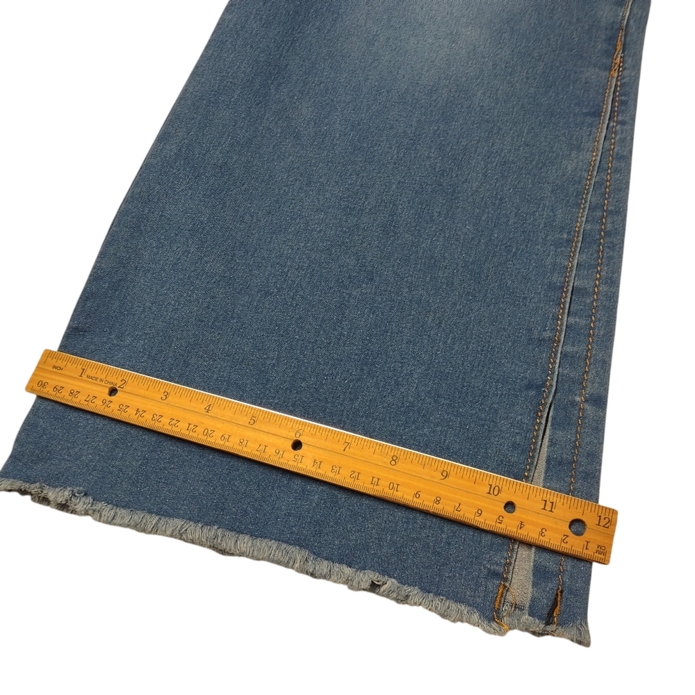 Machine Pour Neuf Mode Wide Leg Jeans Blue Denim Side Slit Raw Hem Size 10/12 - Picture 8 of 12